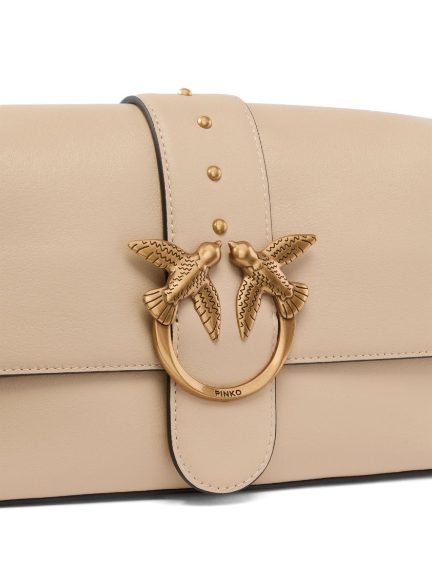 Pinko Beige Shoulder Bag With Unique Bird Motif In Neutrals