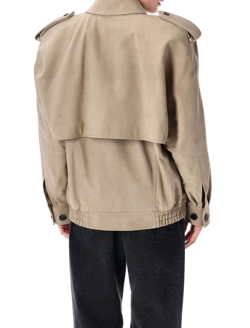 Shop Saint Laurent Nubuck Bomber Jacket With Military Epaulettes