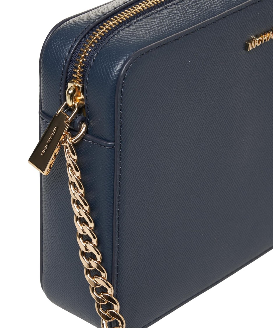 Michael Kors Navy 'jet Set' Leather Shoulder Bag In Black