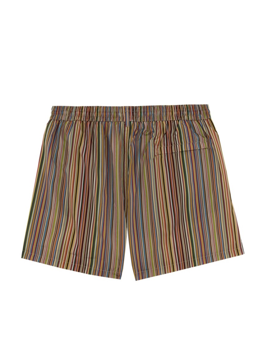 Paul Smith Striped Swim Shorts With Drawstring In Brown