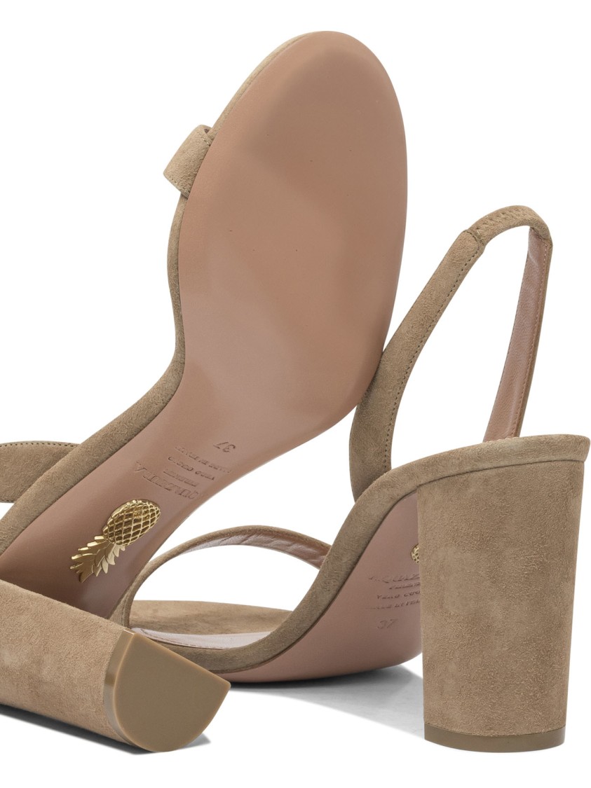Aquazzura Block Heel Sandals With Slingback Strap In Brown