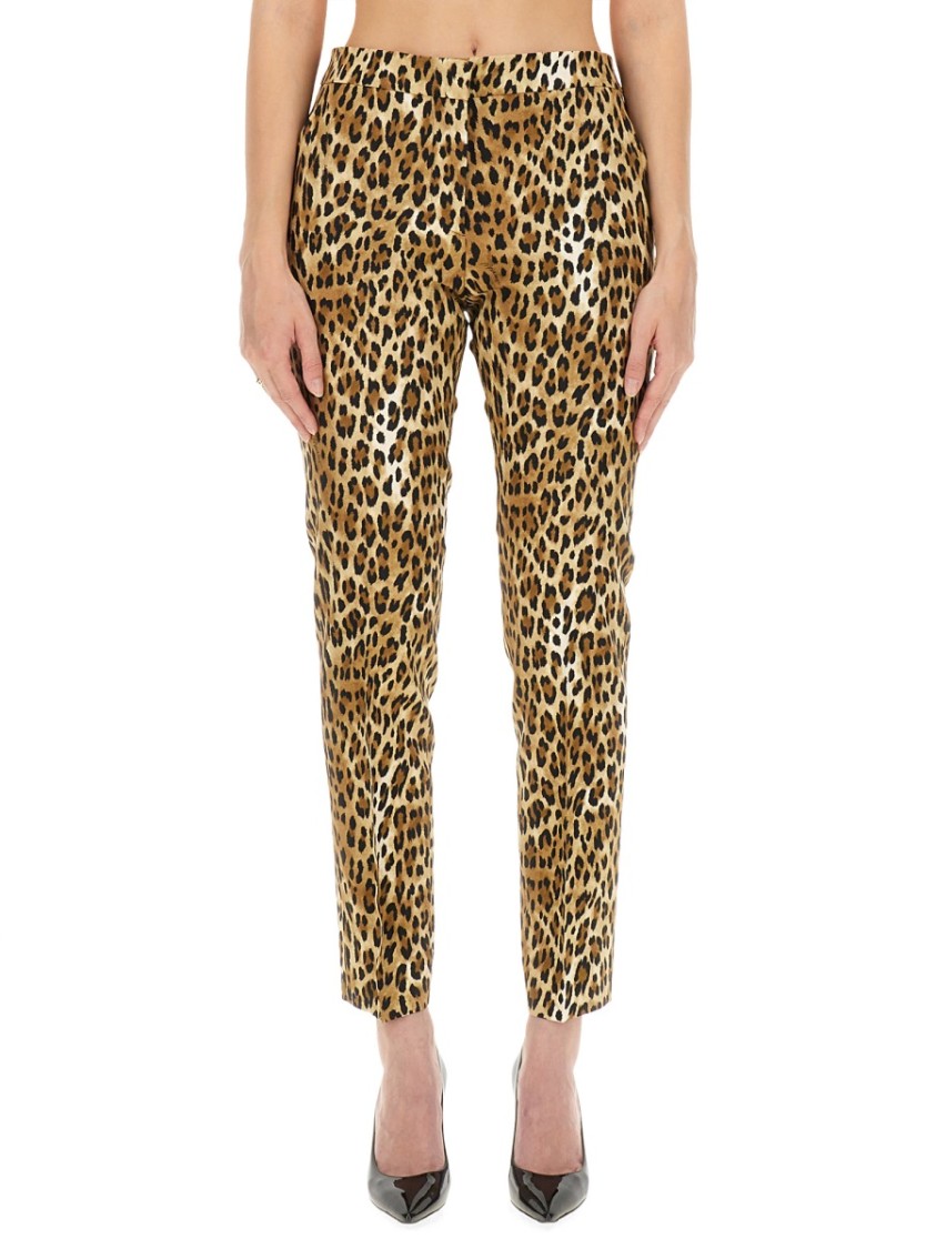 Shop Moschino Pants With Animal Pattern In Brown