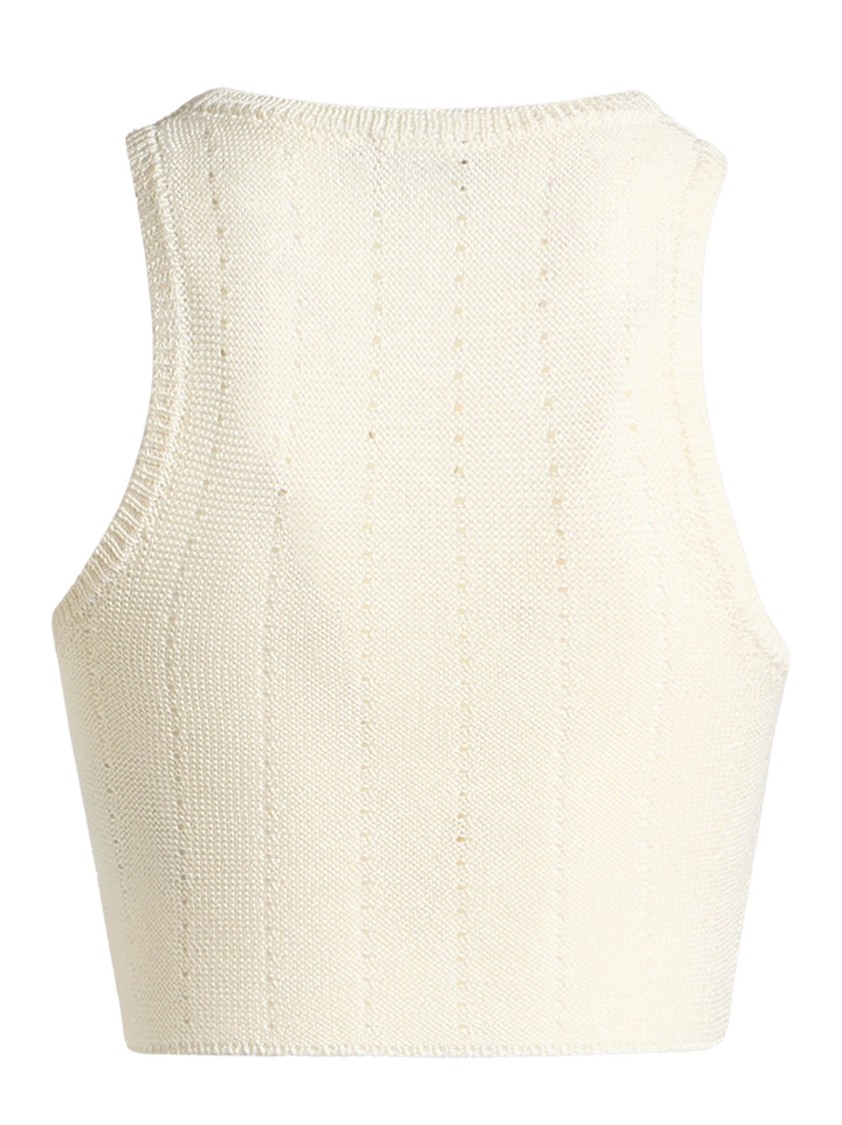 Etro Ivory Knitted Crop Top With Openwork Pattern In Neutrals