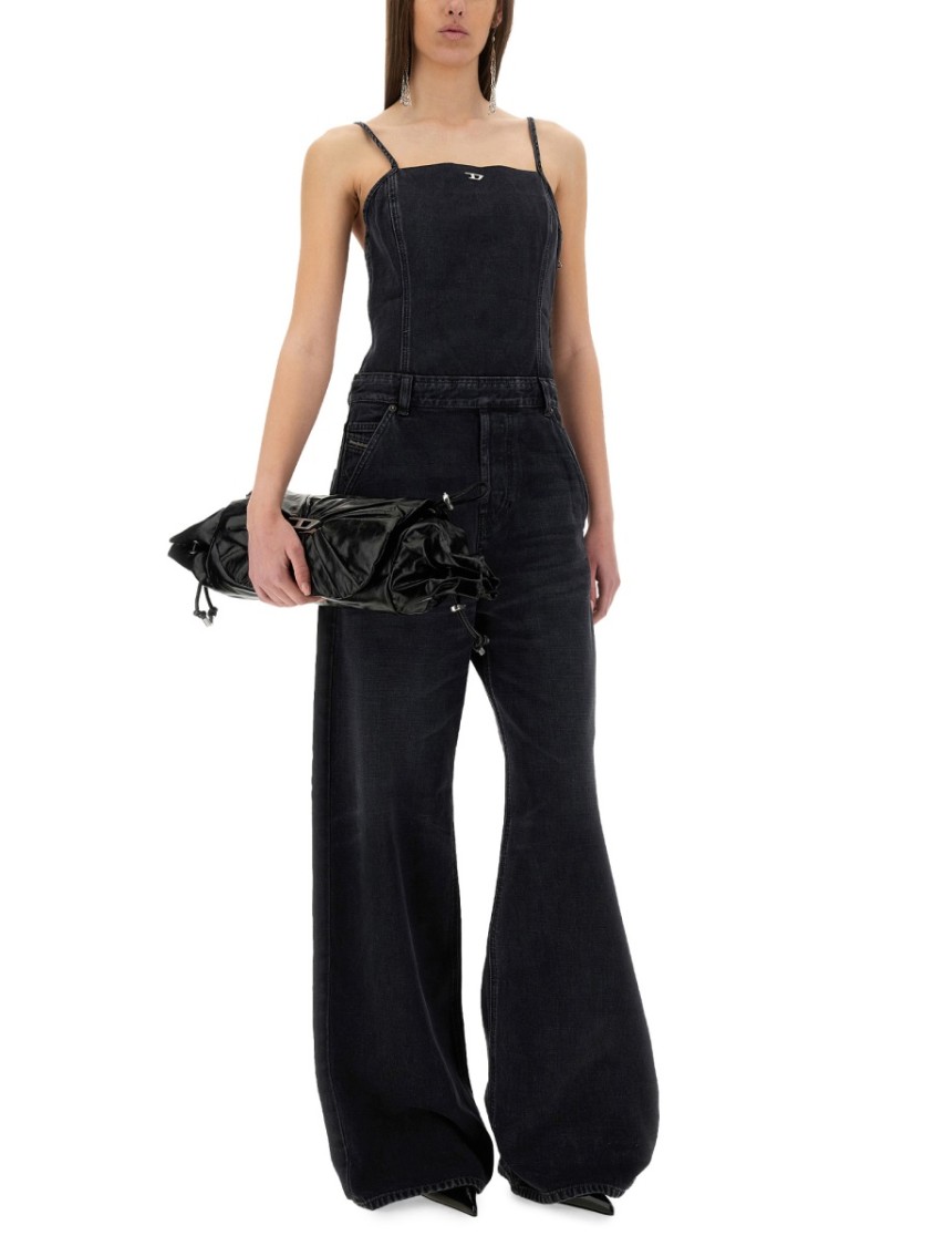 Diesel Black Jeans With Overalls And D Logo Plaque On The Front In Black