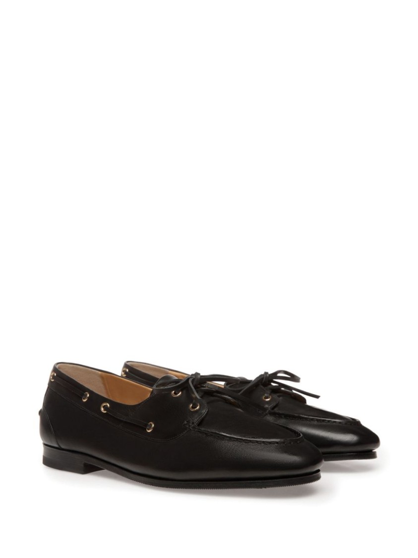 Bally Black Leather Moccasins With Lace-up Detailing And Debossed Logo In Black