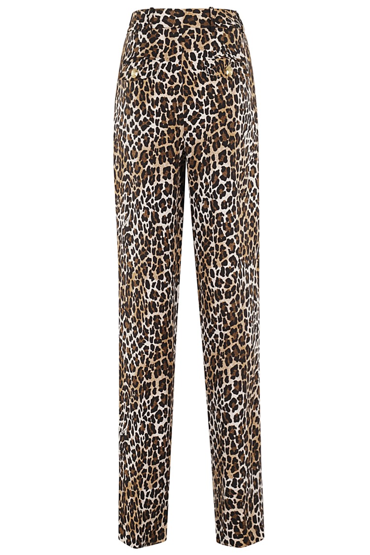 Elisabetta Franchi Pleated Crepe Trousers With Animal Print In Brown