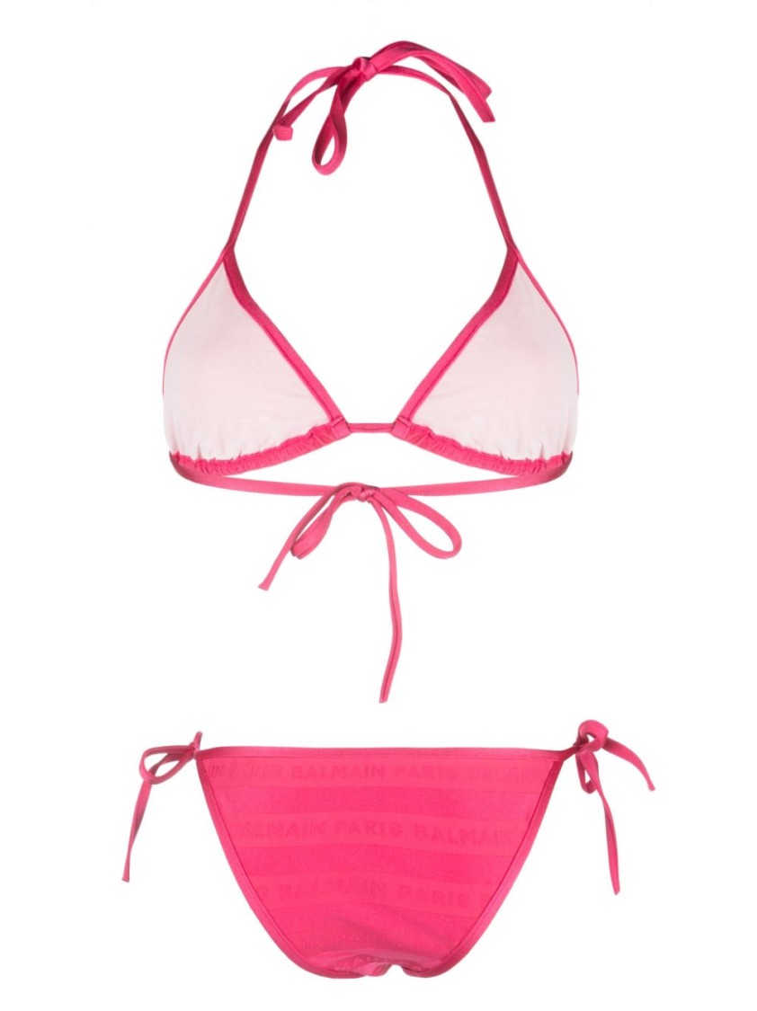 Balmain Triangle Bikini With Adjustable Ties In Pink