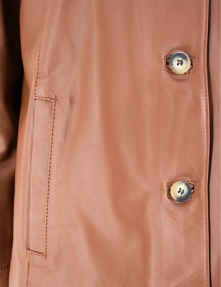 Mono Brick Leather Jacket With Tailored Silhouette In Brown
