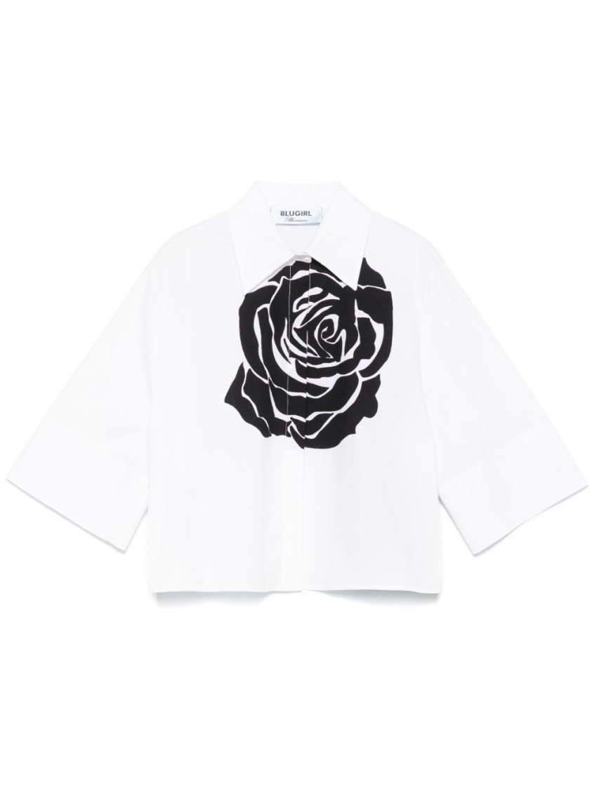 Blugirl Printed Popeline Stretch Boxy Shirt In White