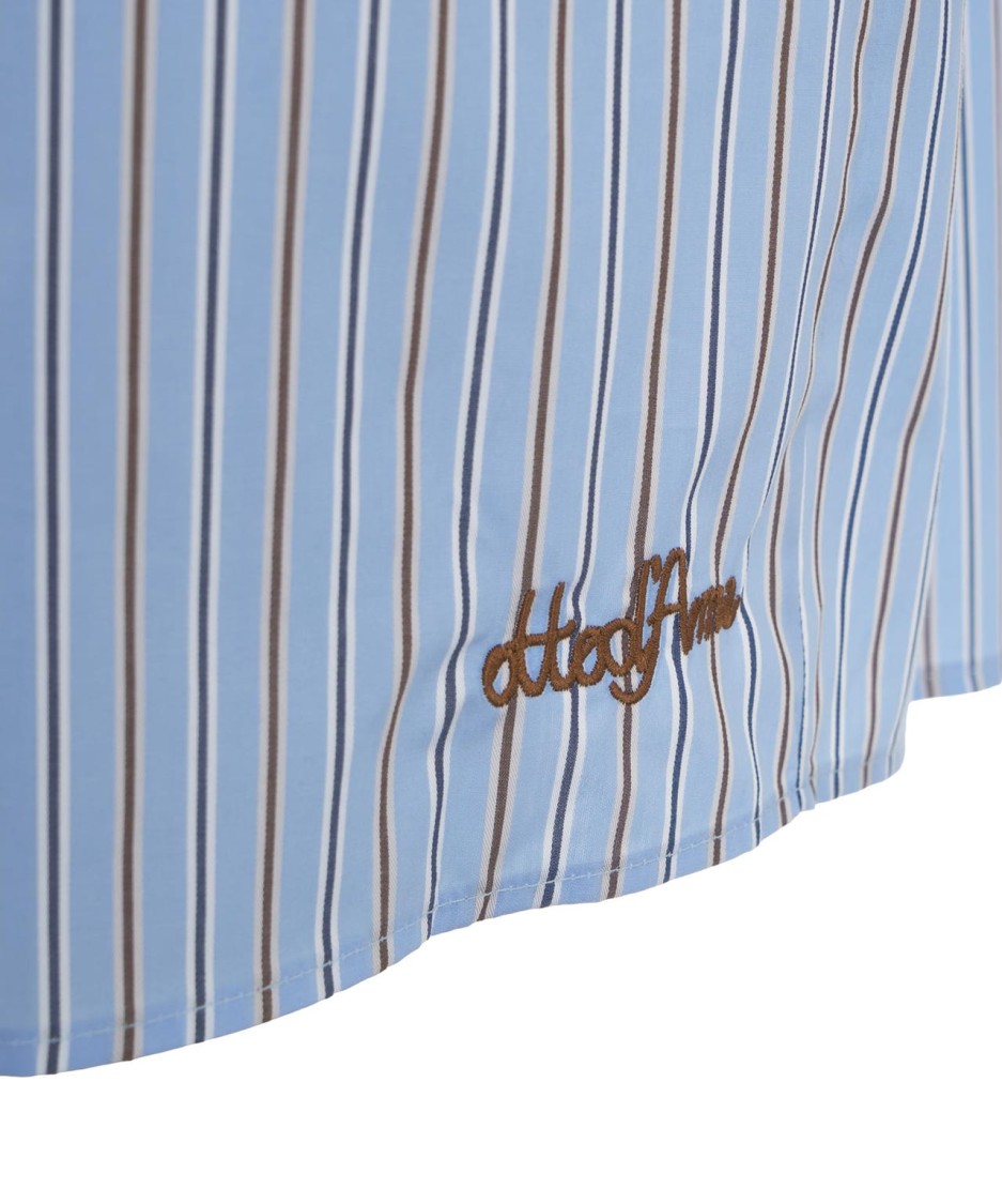 Ottod'ame Blue Striped Blouse With Chic Rounded Hem And Button Closure In Blue