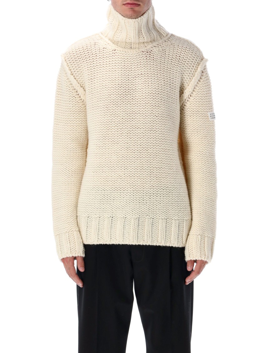 Mm6 Maison Margiela Mm6 By Maison Margiela Knit Turtleneck Sweater With Logo Patch In Neutral