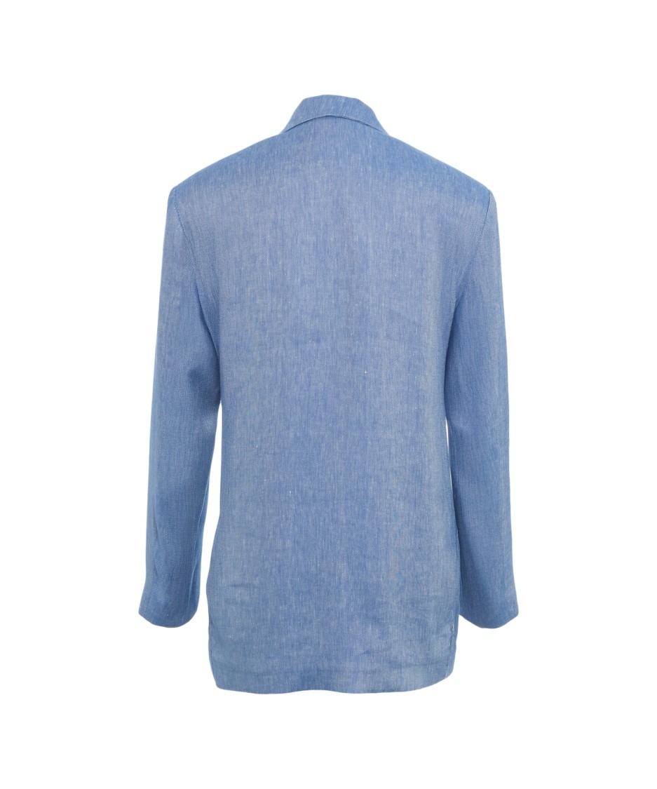 Kaos Linen Blend Blazer With Double-breasted Closure In Blue