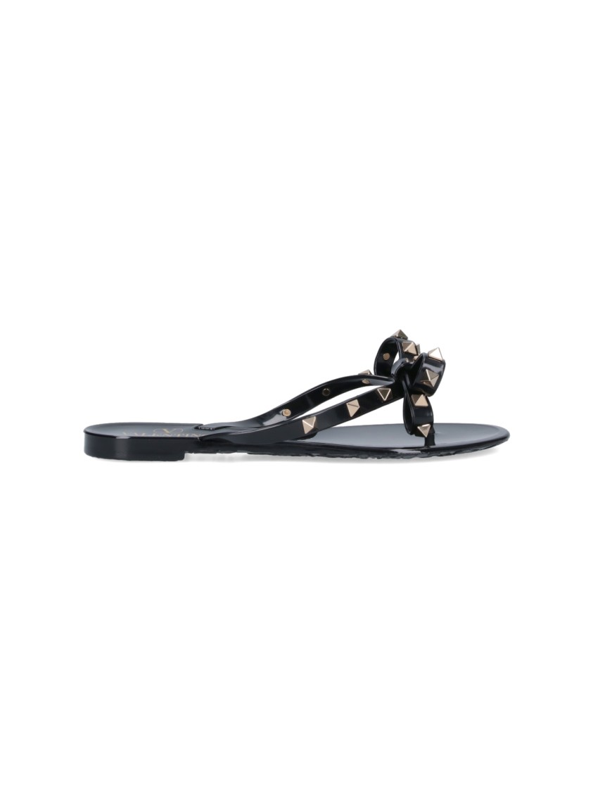 Valentino Heel Sandals With Bow Accent And Studded Embellishments