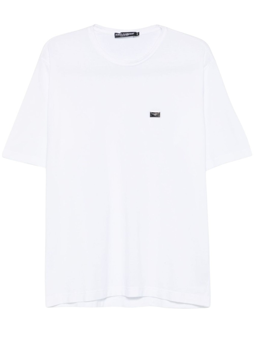 Dolce & Gabbana Crew Neck T-shirt In White With Logo In White