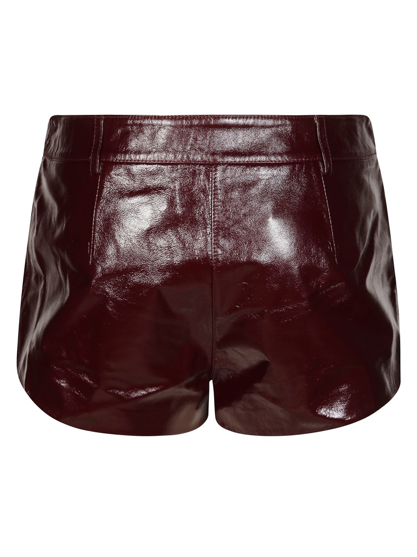 Self-portrait High-shine Burgundy Leather Shorts With Tailored Fit In Burgundy