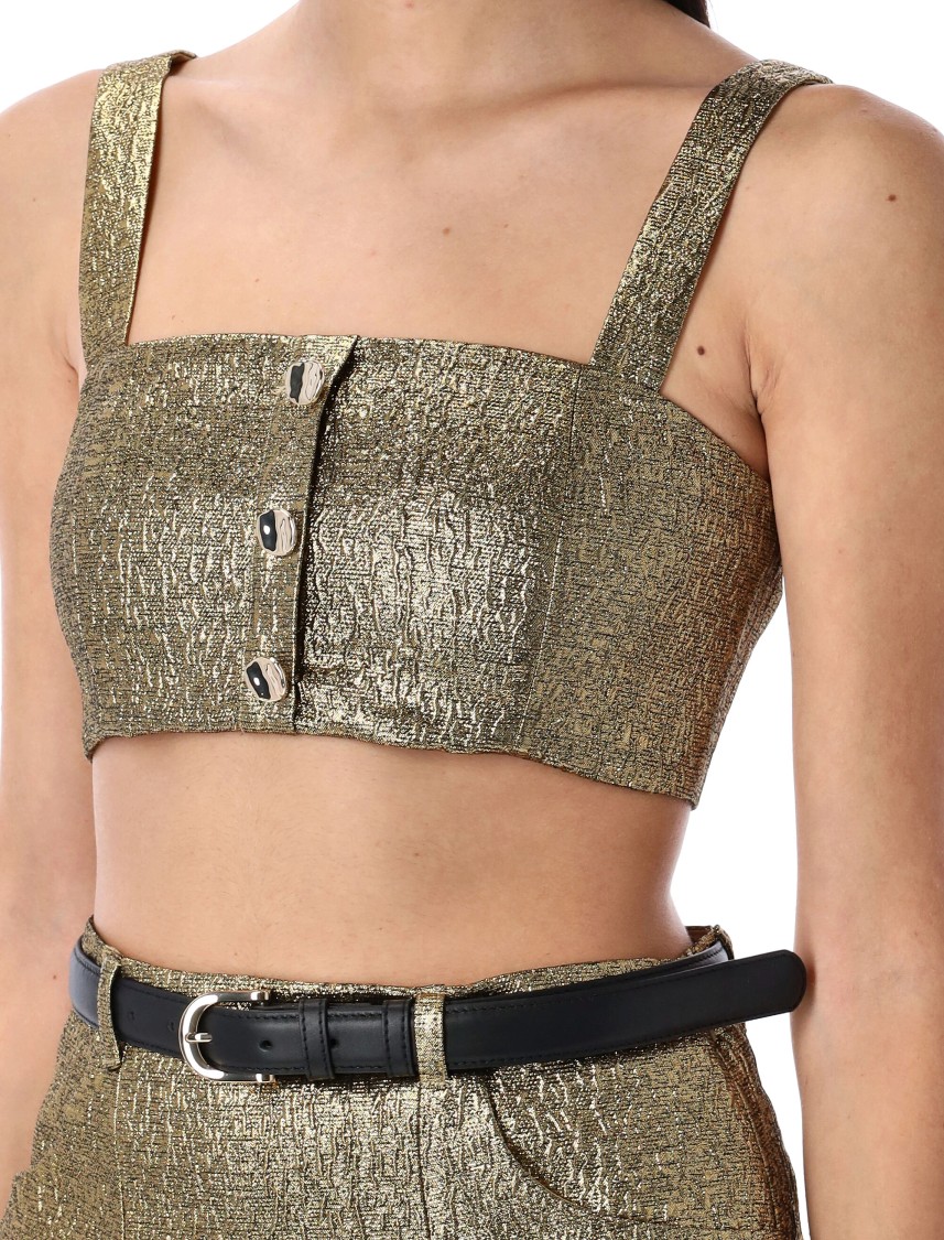 Shop Self-portrait Metallic Jacquard Crop Top In Gold