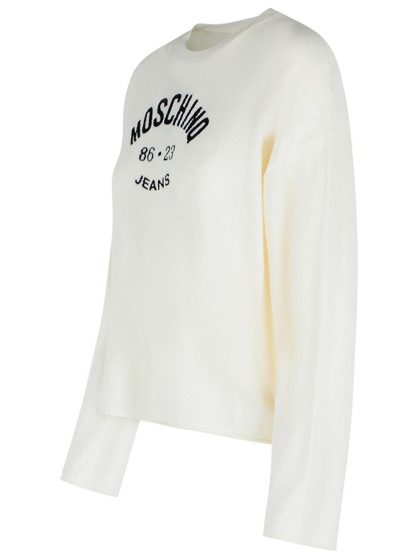 Moschino Jeans Ivory Virgin Wool Sweater In White