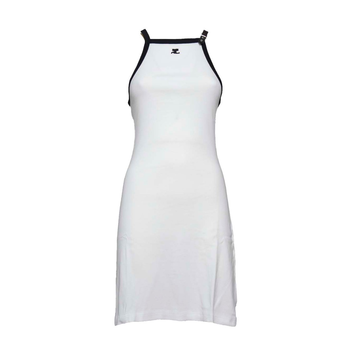 オールインワン・サロペット Courreges White Cotton Buckle Short Dress With Contrast Trim Courrèges White Cotton Buckle Short Dress With Contrast Trim