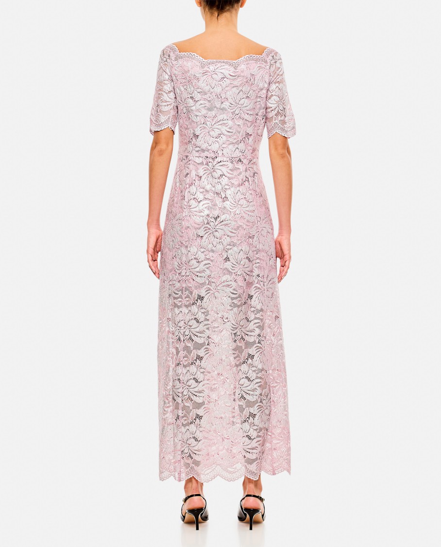 Rabanne Off-the-shoulder Twist-front Metallic Lace Maxi Dress In Silver
