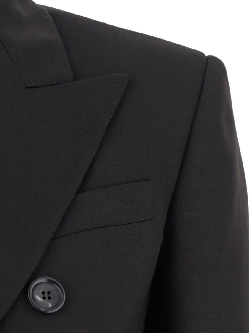 Sportmax Structured Double-breasted Blazer With Flap Pockets In Black