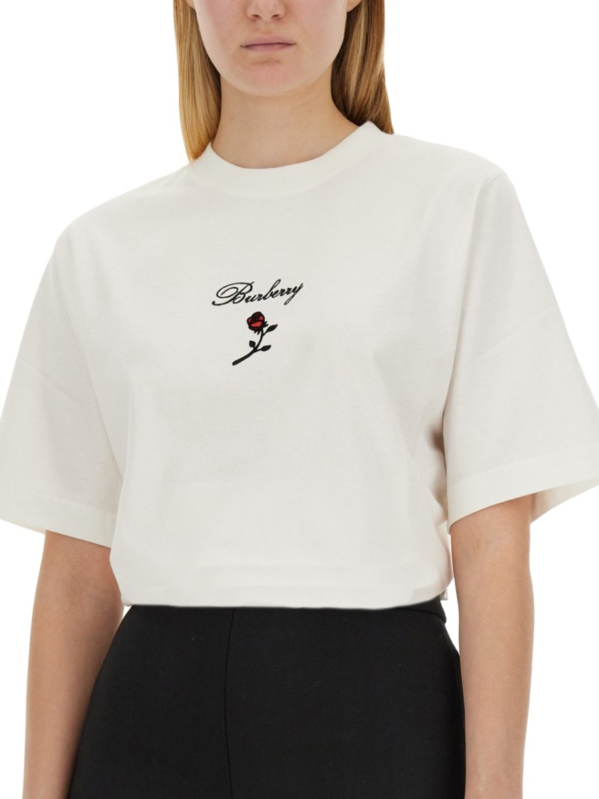 Burberry Crew Neck Floral Motif Short Sleeves T-shirt In White