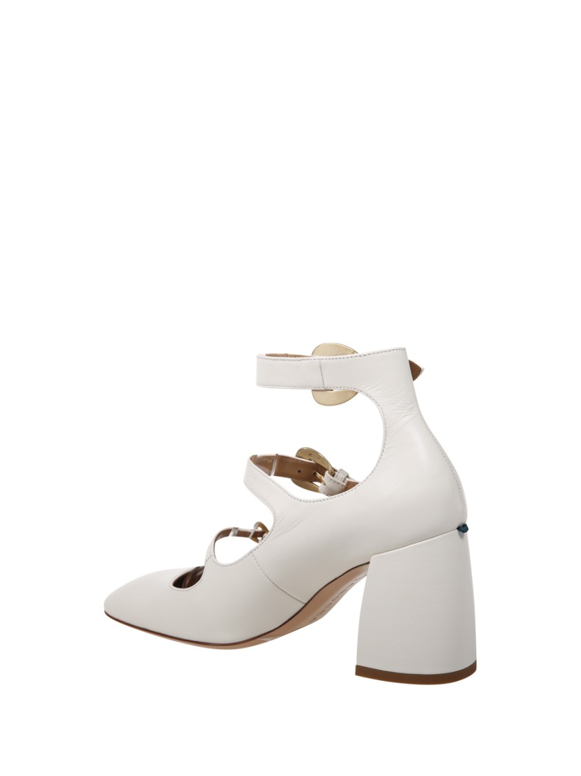 A. Bocca Pointed Toe Leather Pumps With Decorative Straps In White