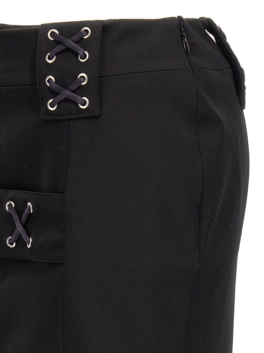 Alessandra Rich Lace-up Skirt With Fitted Silhouette And Slits In Black