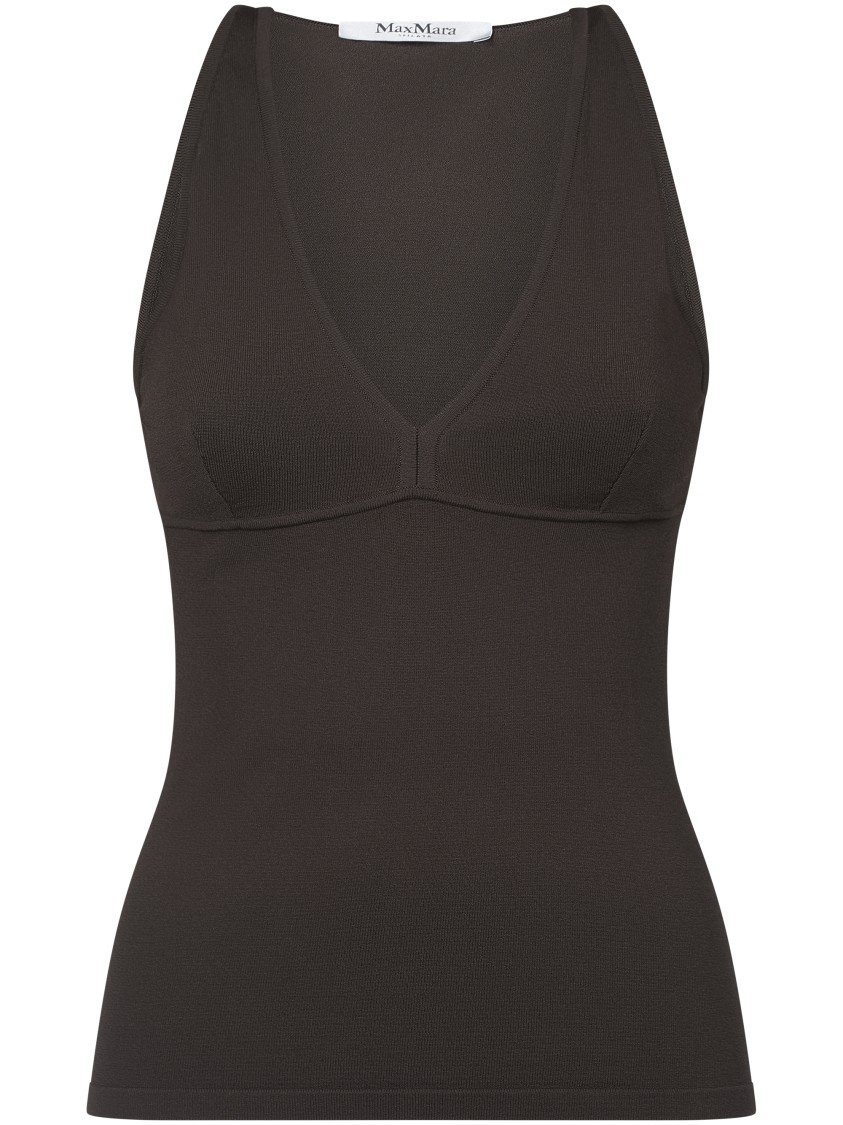 Max Mara Fitted Brown Top With Deep V-neckline In Brown