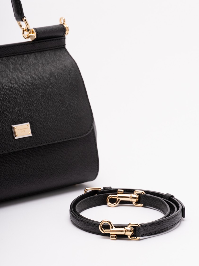 Dolce & Gabbana Structured Calf Leather Large Sicily Handbag In Black