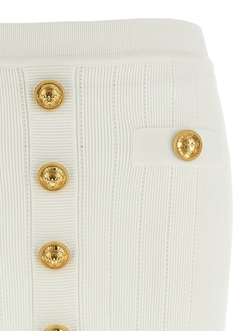 Balmain Knit Mini Skirt With Embossed Buttons Women In Neutral