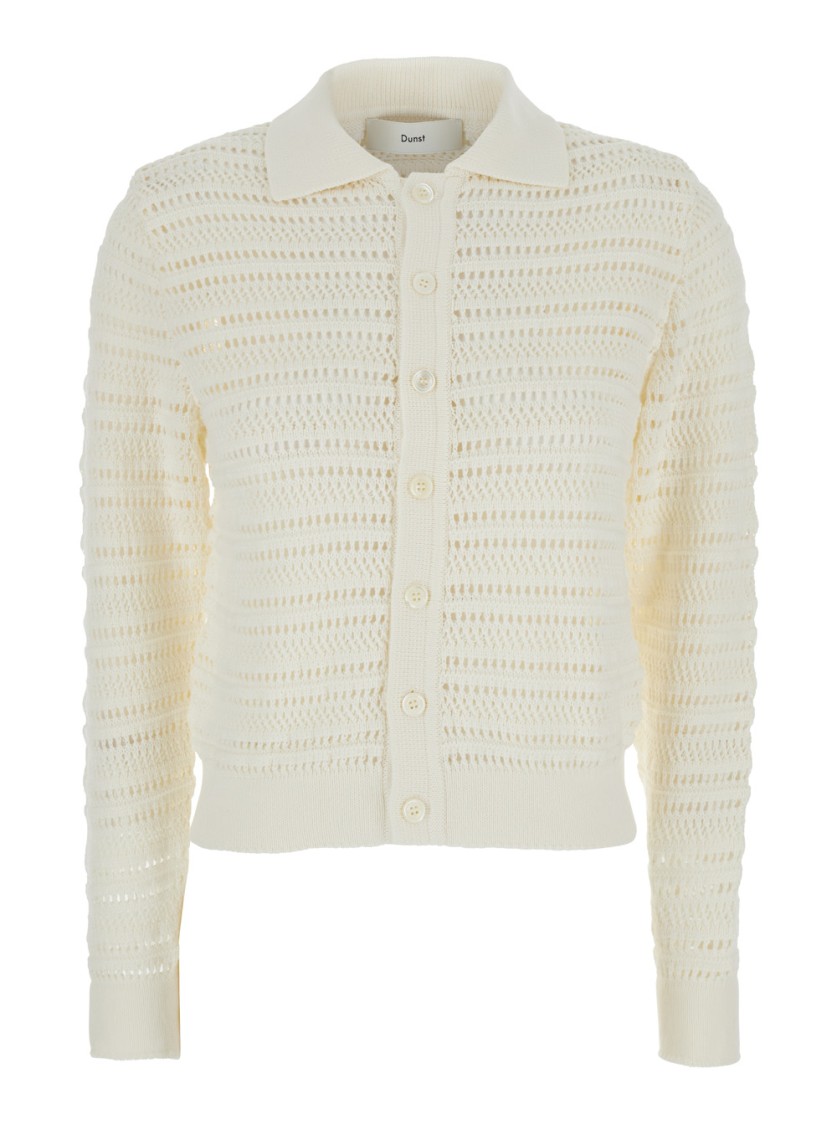 Dunst White Cardigan With Spread Collar