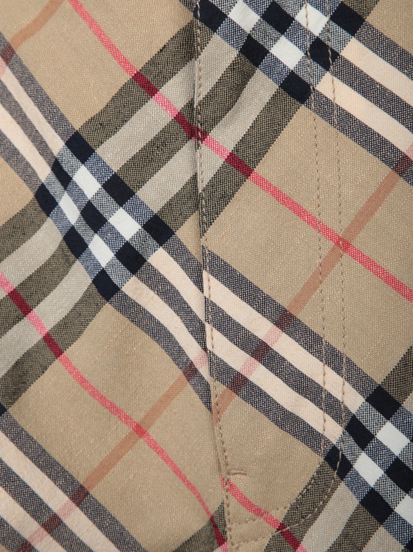 Burberry Beige Cargo Pants With Vintage Check Motif In Linen And Cotton Blend Man In Brown