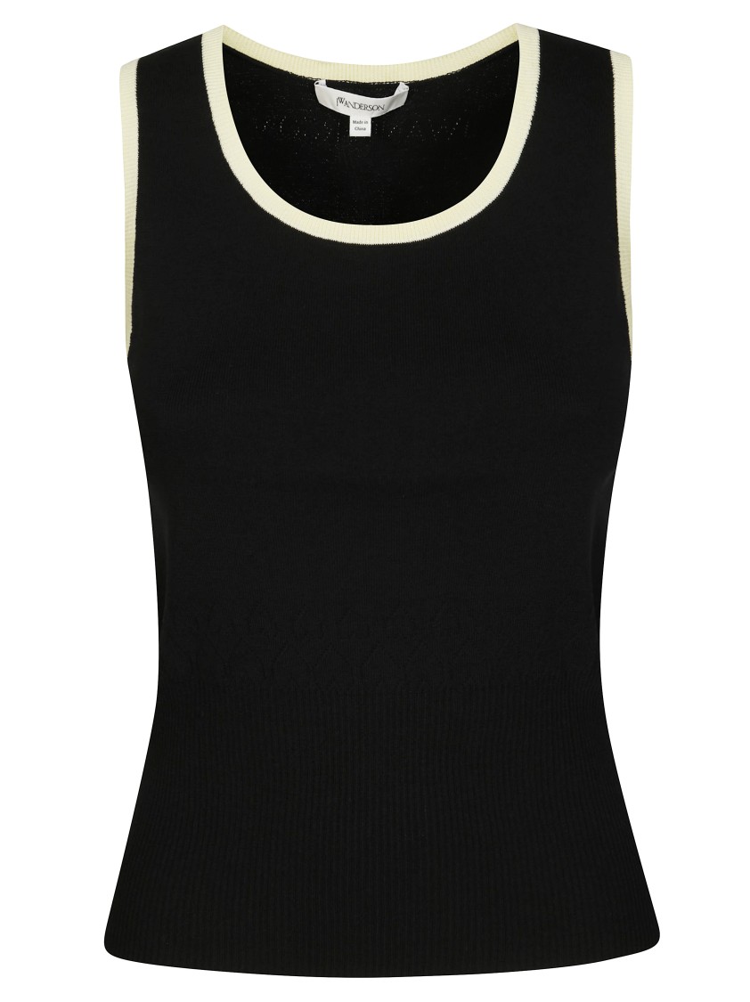 Jw Anderson J. W. Anderson Fitted Black Ribbed Vest With Contrasting Trim In Black