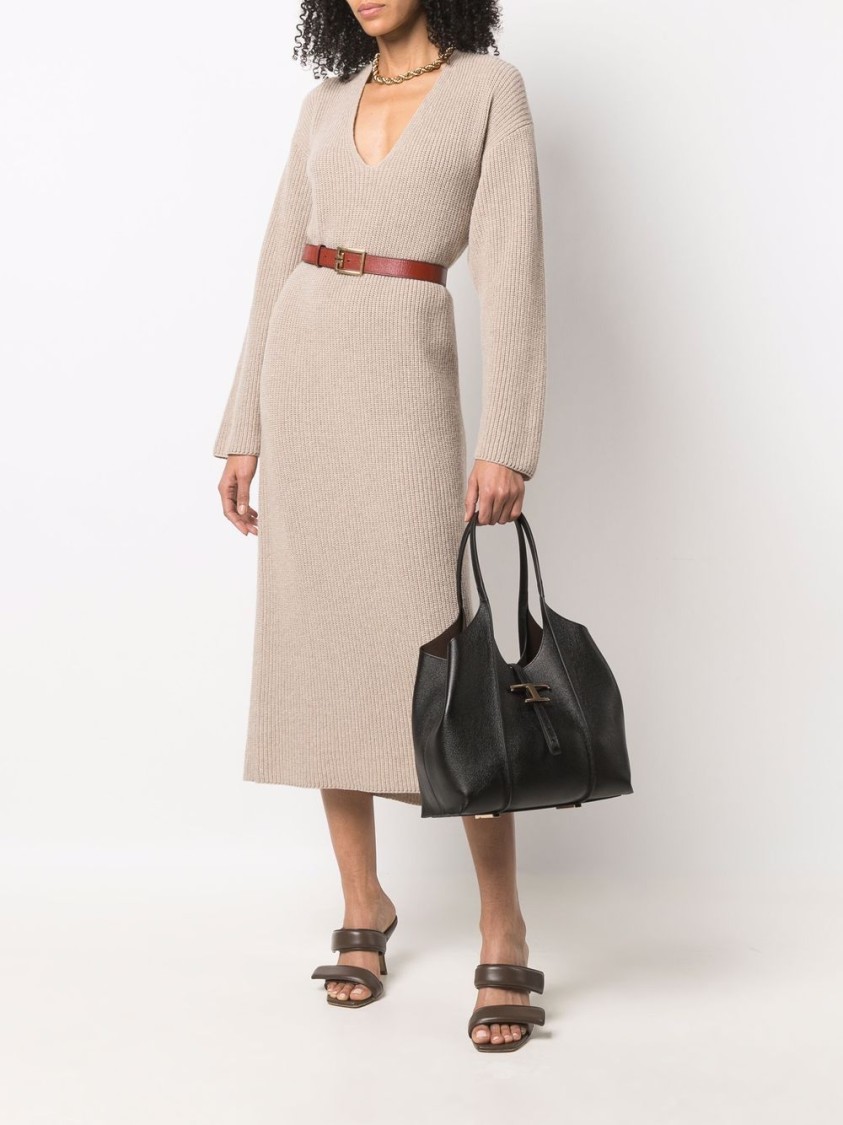 Tod's Structured Leather Tote With Cutout Design And Gold Accents In Black