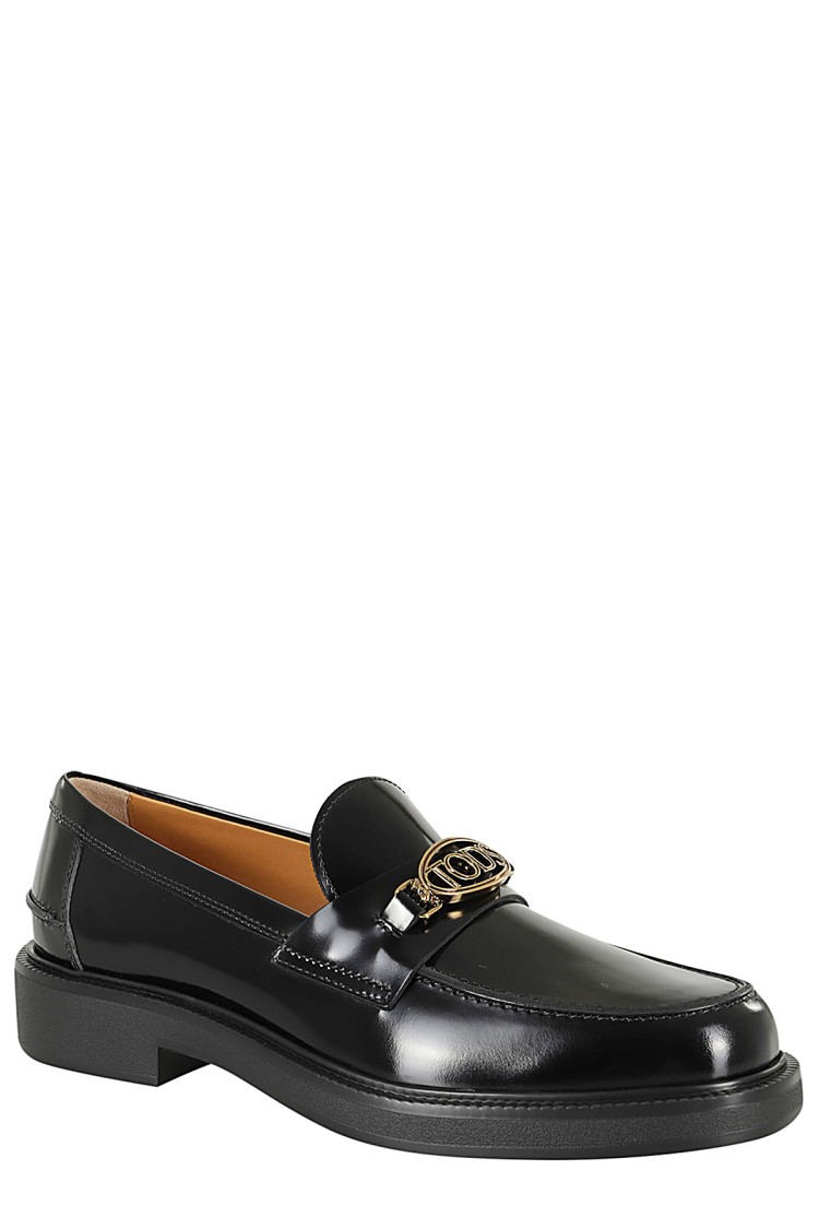 TOD'S TOD'S SHINY LEATHER MOCCASIN WITH GOLD METALLIC LOGO 