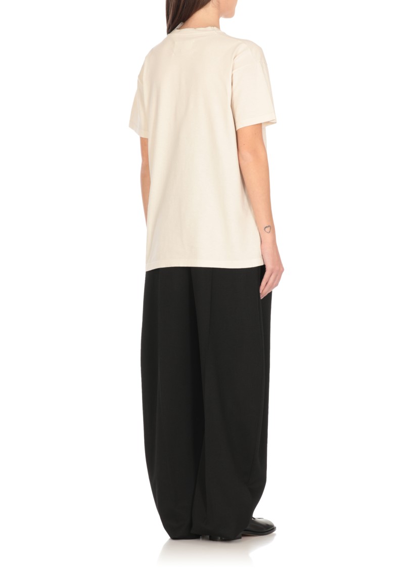 Maison Margiela Butter Coloured T-shirt With Logo Print In Neutrals