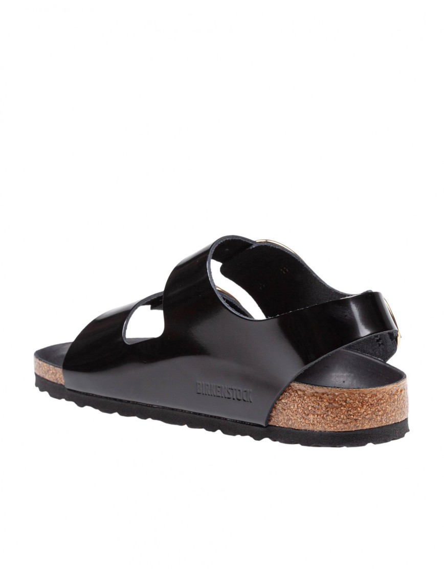 Birkenstock Milano Big Buckle I Lacquered Leather Sandal Color Bla In Black
