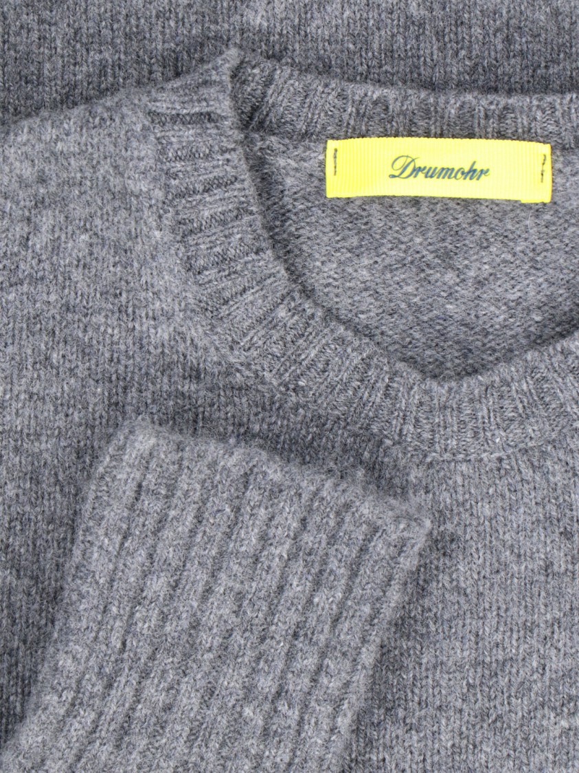 Drumohr Crewneck Sweater In Grey Melange Wool Ribbed Trim