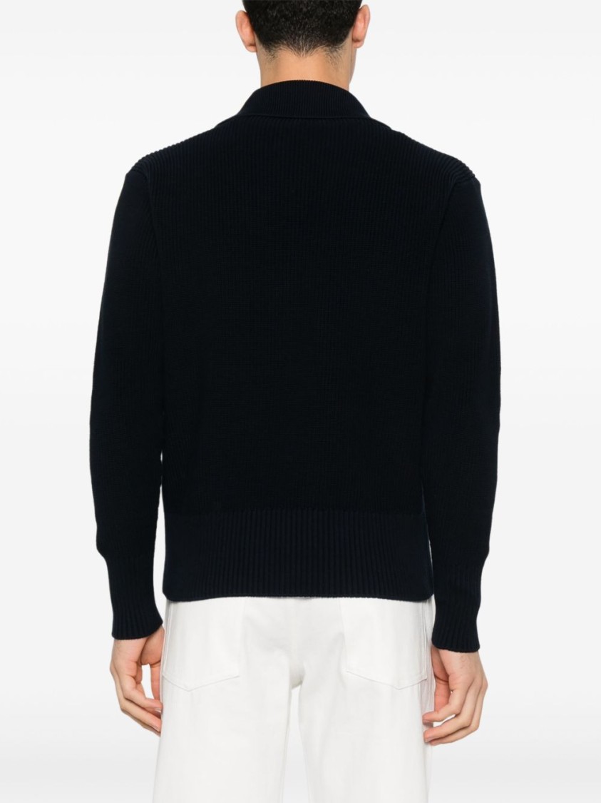 Lardini Button-closure Black Cotton Sweater With Ribbed Texture In Black