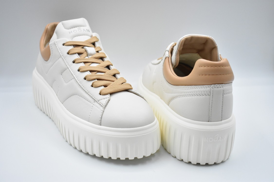 Hogan Ivory Sneakers With Platform Sole And Rounded Toe In White