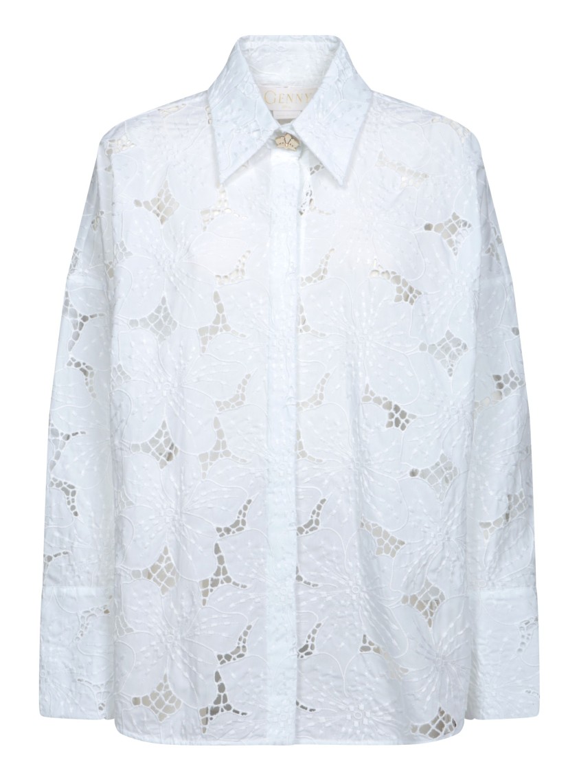 Shop Genny Floral Patterned White Shirt In Cotton Blend