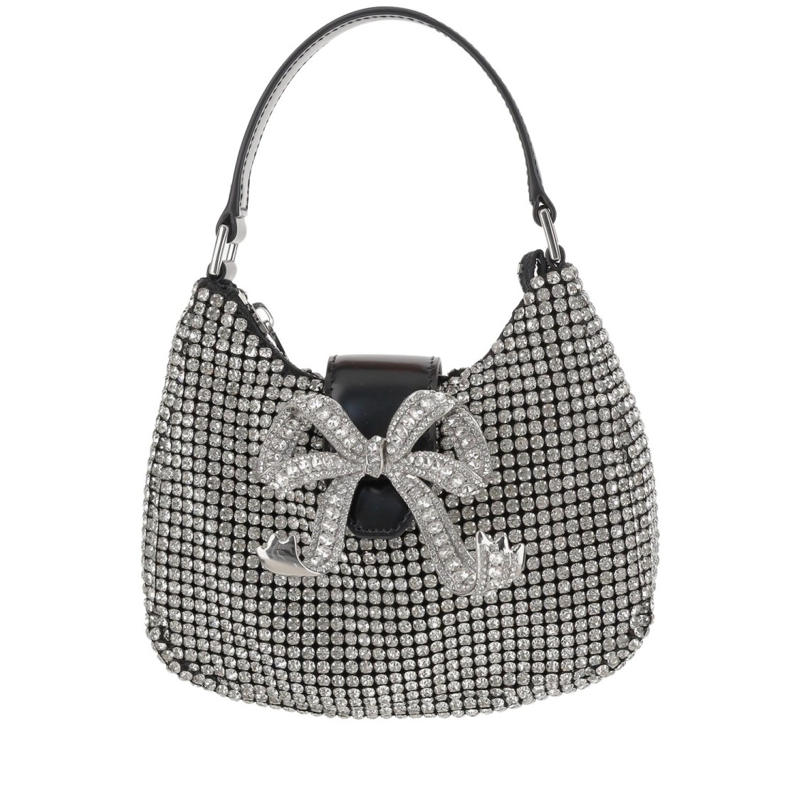 Self-portrait Silver Diamante Crescent Mini Shoulder Bag In Grey