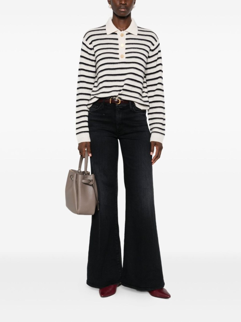 Mother Wide Black Jeans In Soft Cotton-modal Blend In Black