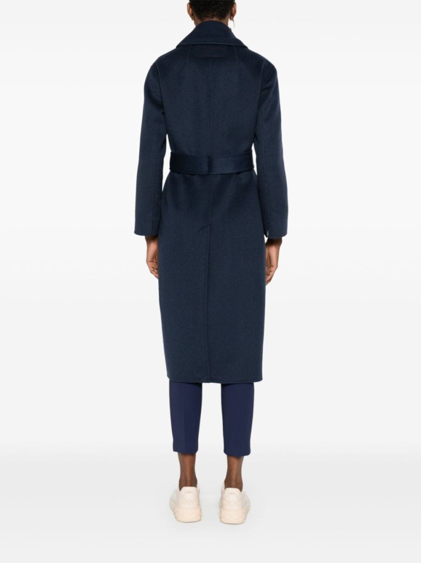 Twinset Double-layer Wool Blend Coat With Feathers In Blue