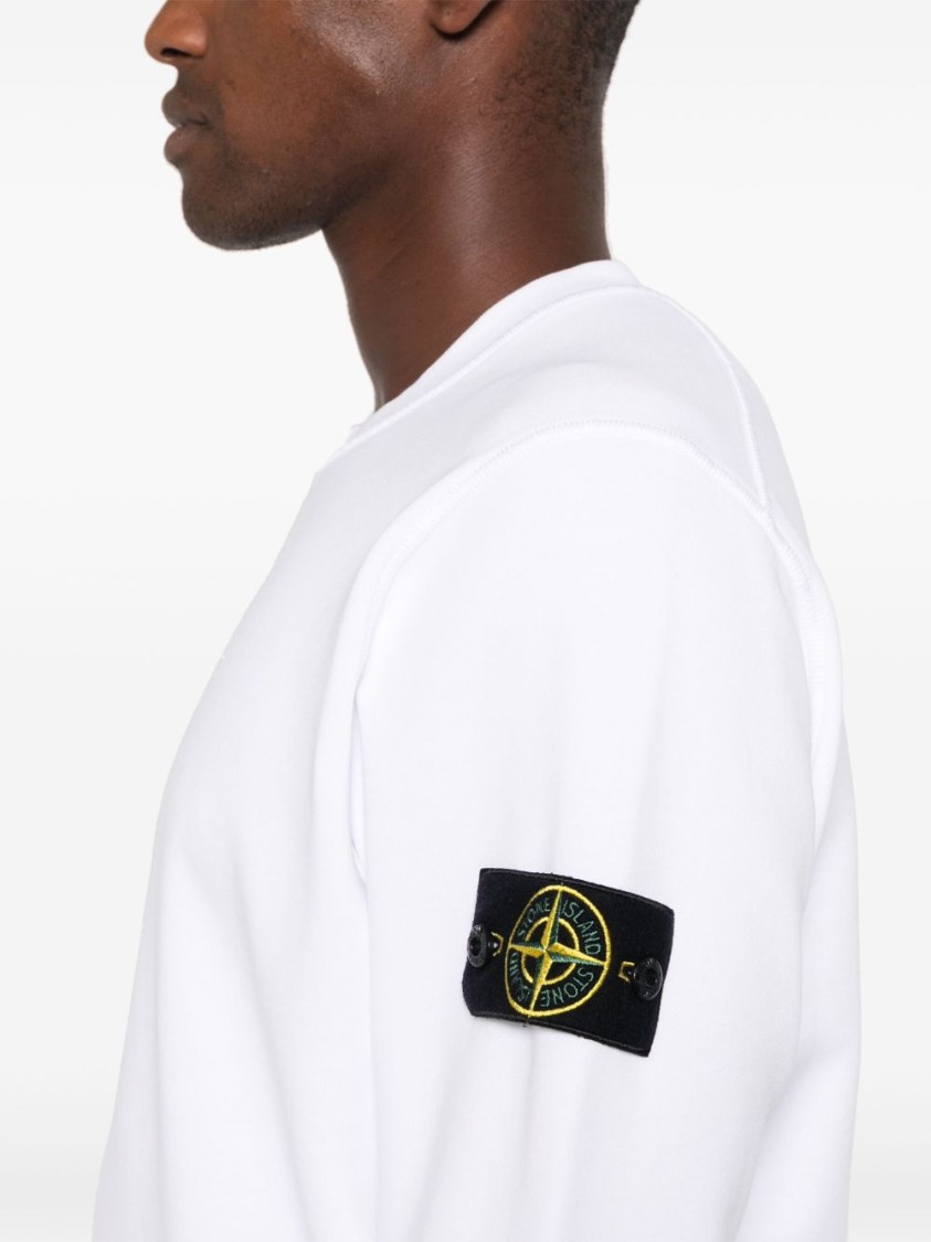 Stone Island Organic Cotton Fleece Sweatshirt With Signature Badge In White