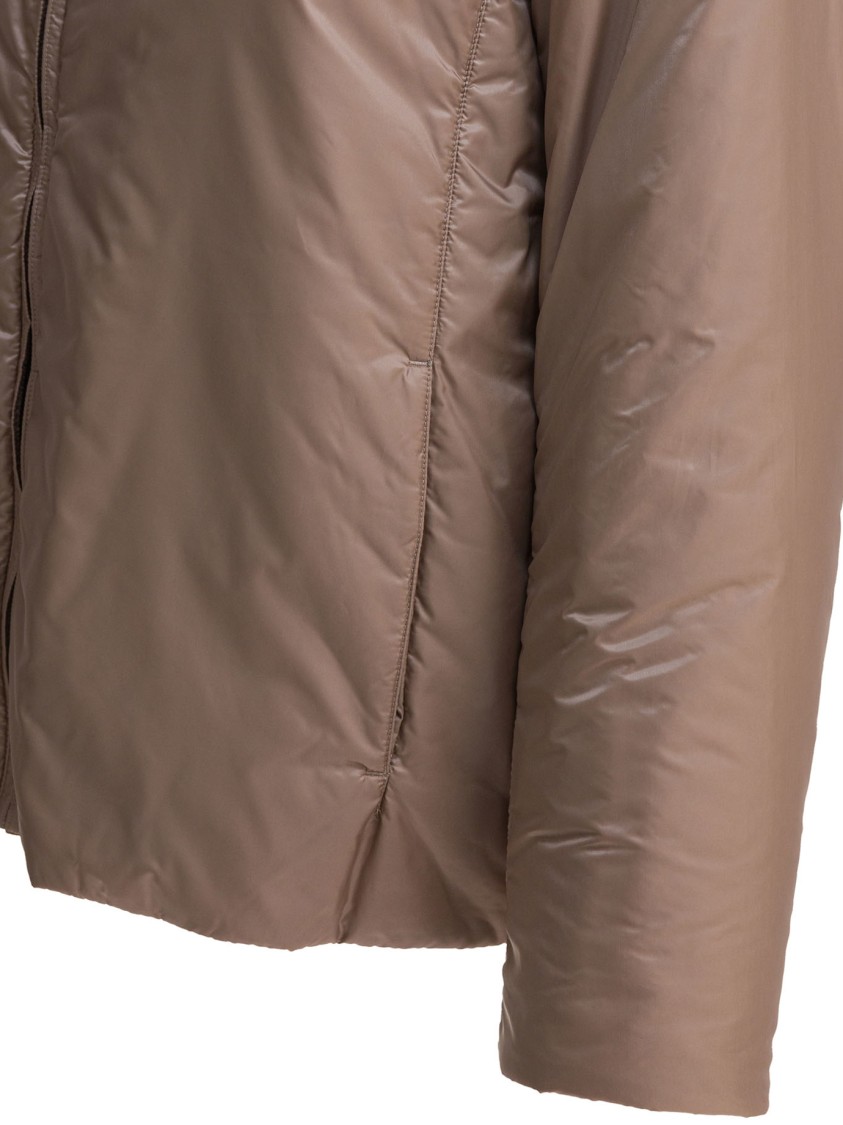 Max Mara Short Padded Jacket With Hood In Brown