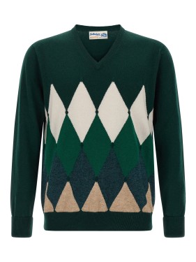 Ballantyne V-Neck Cashmere Sweater With Classic Argyle Ballantyne