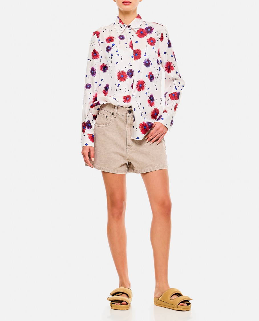 Fendi Beige 5-pocket Shorts With Embossed Logo Detail In Gray