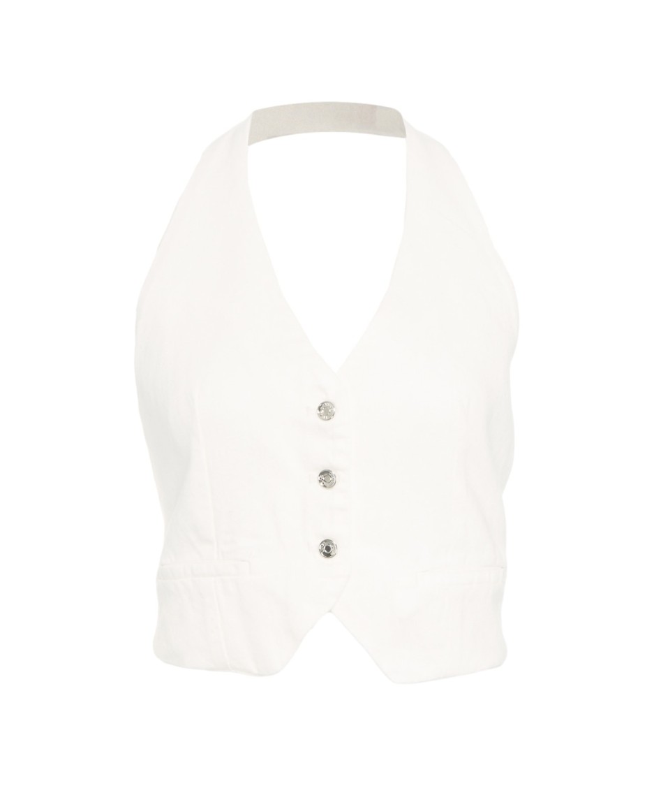 LIU •JO LIU JO HALTERNECK TENCEL VEST WITH ADJUSTABLE BACK BELT