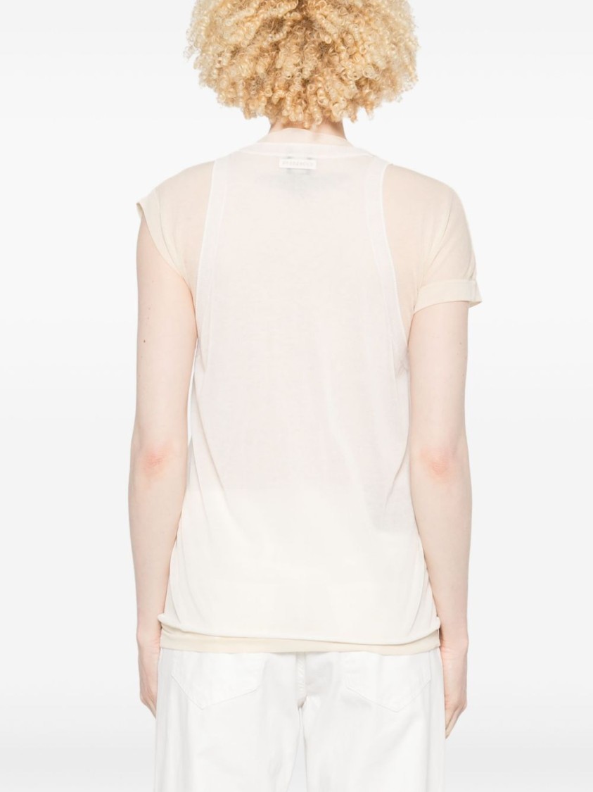 Shop Pinko Lightweight T-shirt With Scoop Neckline And Longer Hem In Neutrals